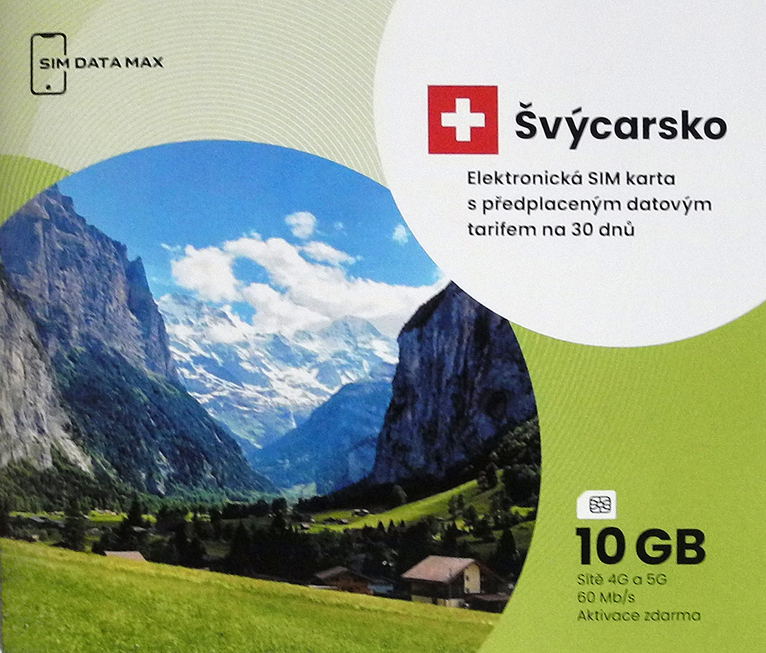e-SIM karta Švýcarsko 10Gb