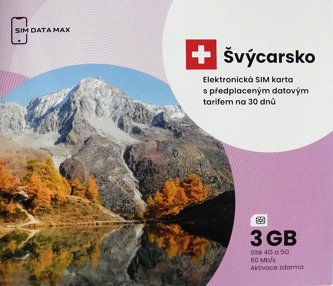 e-SIM karta Švýcarsko 3GB